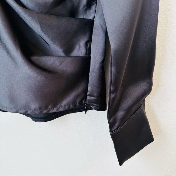 Shein Maite Perroni black satin solid front twist long sleeve blouse shirt - Picture 10 of 12